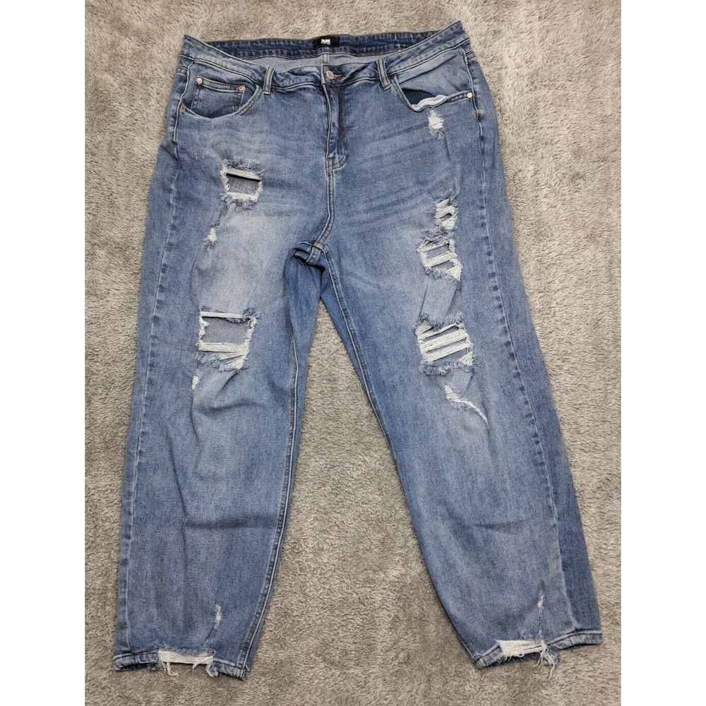 I&M Black Label Jeans Womens Sz 20 Plus I & M Denim Blue Stretch Distressed Pant